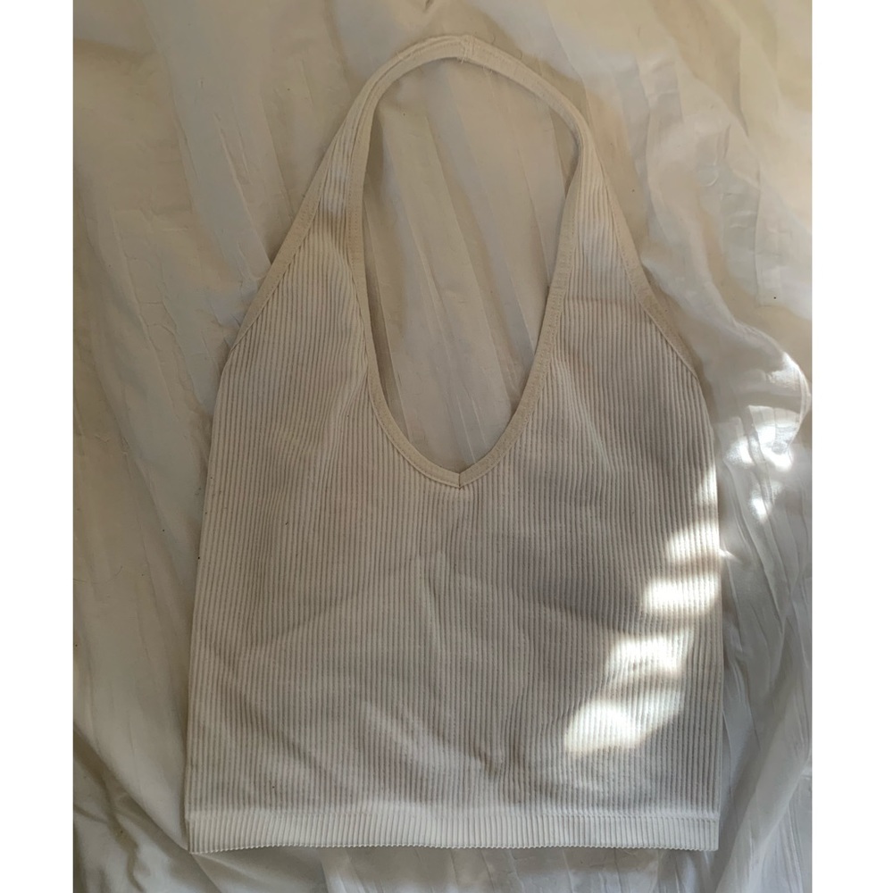 White halter crop top